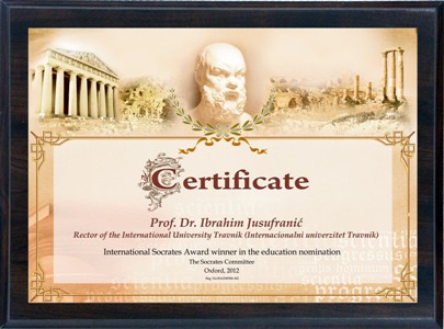 Dobitnik Prestižne Međunarodne Nagrade „SOCRATES“ Prof.dr Ibrahim Jusufranić I IUT