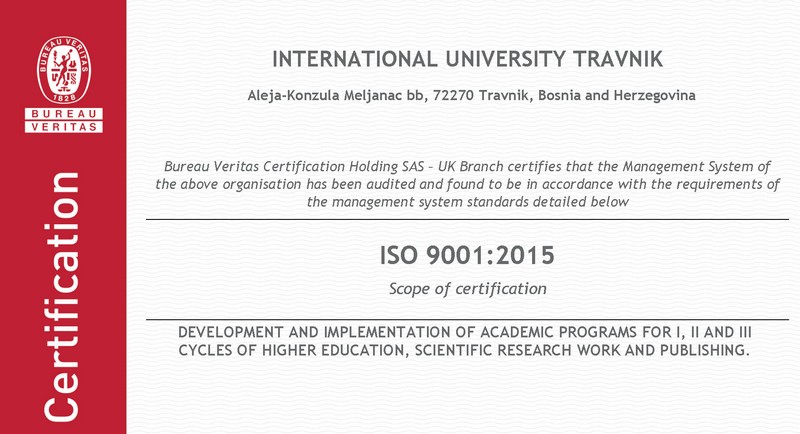 Internacionalni Univerzitet Travnik Dobio Potvrdu Najvišeg Nivoa Kvalitete Od Certifikacijske Kuće Iz Pariza